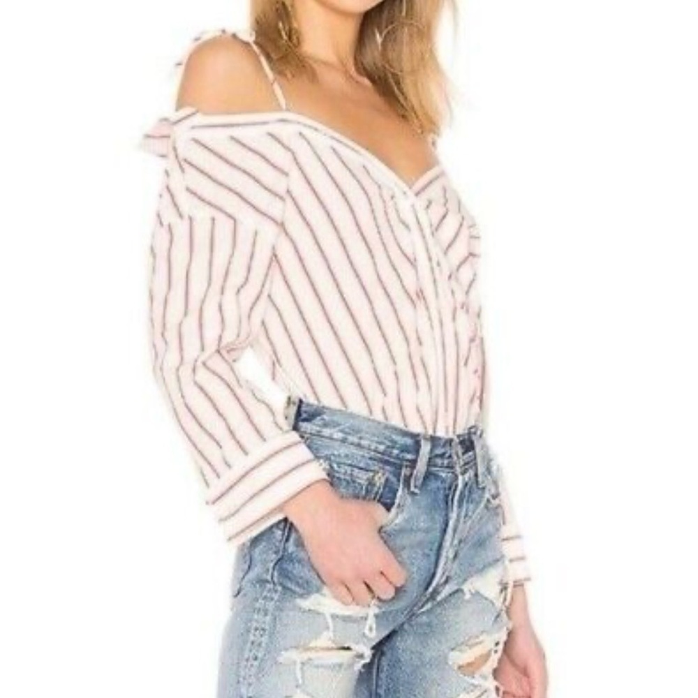Joie Alvina Peek A Boo Shoulder Stripped Button Up Size Medium